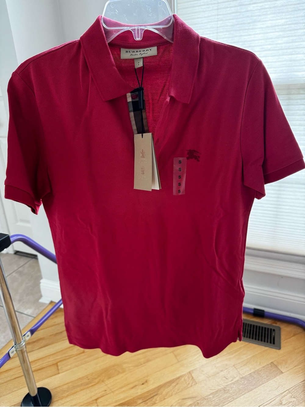 Burberry Men's Polo Shirt in Raspberry Red